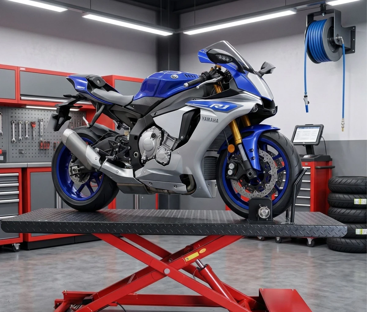 Bàn nâng xe mô tô Yamaha Lộc Phát Bàn nâng xe mô tô Yamaha Lộc Phát 500kg chính hãng, thiết kế hiện đại, nâng hạ xe an toàn trong garage.