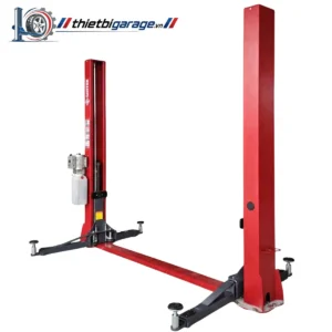 Cận cảnh cầu nâng ô tô 2 trụ Suntek 4000D màu đỏ, thiết bị gara chuyên nghiệp.