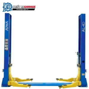 Cầu nâng ô tô 2 trụ Alpha AL-4D màu xanh vàng, thiết bị chuyên dụng cho garage.