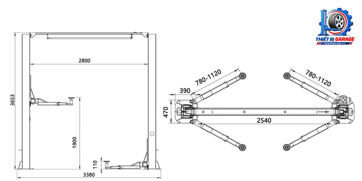 Cầu nâng ô tô 2 trụ Alpha AL-4T tải trọng 4000kg