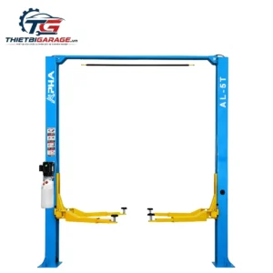 Cầu nâng ô tô 2 trụ cổng trên Alpha AL-5T tải trọng 5000kg, màu xanh dương.
