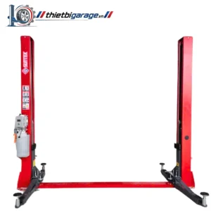 Cầu nâng ô tô 2 trụ cổng dưới Suntek 4000D, màu đỏ, thiết kế hiện đại.