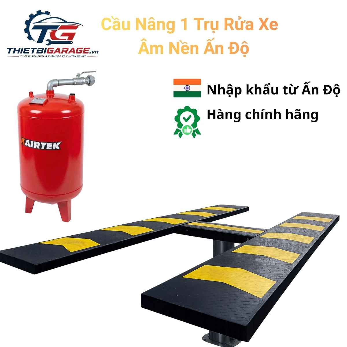 Cận cảnh chi tiết ty ben cầu nâng 1 trụ âm nền, cho thấy cấu tạo chắc chắn và vật liệu cao cấp.