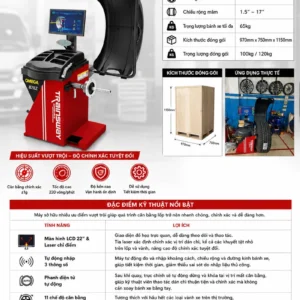 Máy cân bằng lốp ô tô OMEGA TRAINSWAY 828Z chính hãng với màn hình LCD 22 inch và tia laser chỉ điểm.