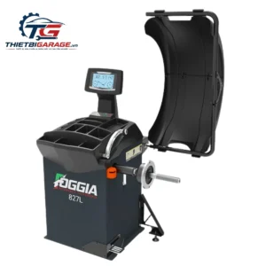 Máy cân bằng lốp ô tô FOGGIA F827L tự động laser chính hãng, hiển thị thông số kỹ thuật chi tiết.