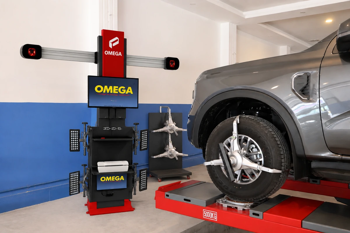 Máy cân chỉnh thước lái OMEGA 3D-ZD-6 hoạt động chính xác tại garage