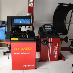Máy cân bằng lốp Fly-Speed FS-990A kết hợp máy tháo lốp, bộ thiết bị garage chuyên nghiệp, uy tín.