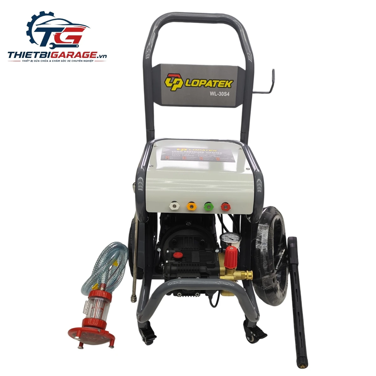 Máy rửa xe cao áp chuyên nghiệp Lopatek WL-30S4 3KW 110 Bar 15L/phút chính hãng, thiết kế hiện đại, dễ dàng di chuyển.