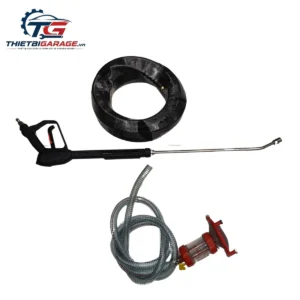 Bộ phụ kiện máy rửa xe cao áp Lopatek WL-55S4: súng phun, dây áp lực, bộ lọc nước.