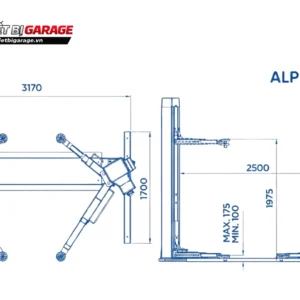 Bản vẽ kỹ thuật chi tiết của cầu nâng ô tô 2 trụ Alpha AL-4D.