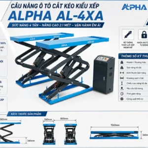 Cầu nâng ô tô cắt kéo ALPHA AL-4XA sức nâng 4 tấn, chiều cao nâng 2.1 mét, vận hành êm ái.