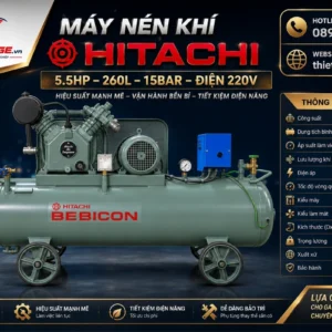 Máy nén khí Hitachi Bebicon 5.5HP 260L 15bar điện 220V chính hãng Lộc Phát, chất lượng Nhật Bản, hiệu suất mạnh mẽ, bền bỉ.