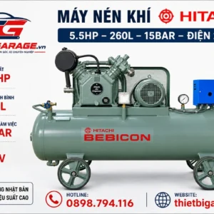Máy nén khí Hitachi Bebicon 5.5HP 260L 15bar điện 220V chính hãng Lộc Phát, chuyên dùng gara ô tô, tiệm lốp.