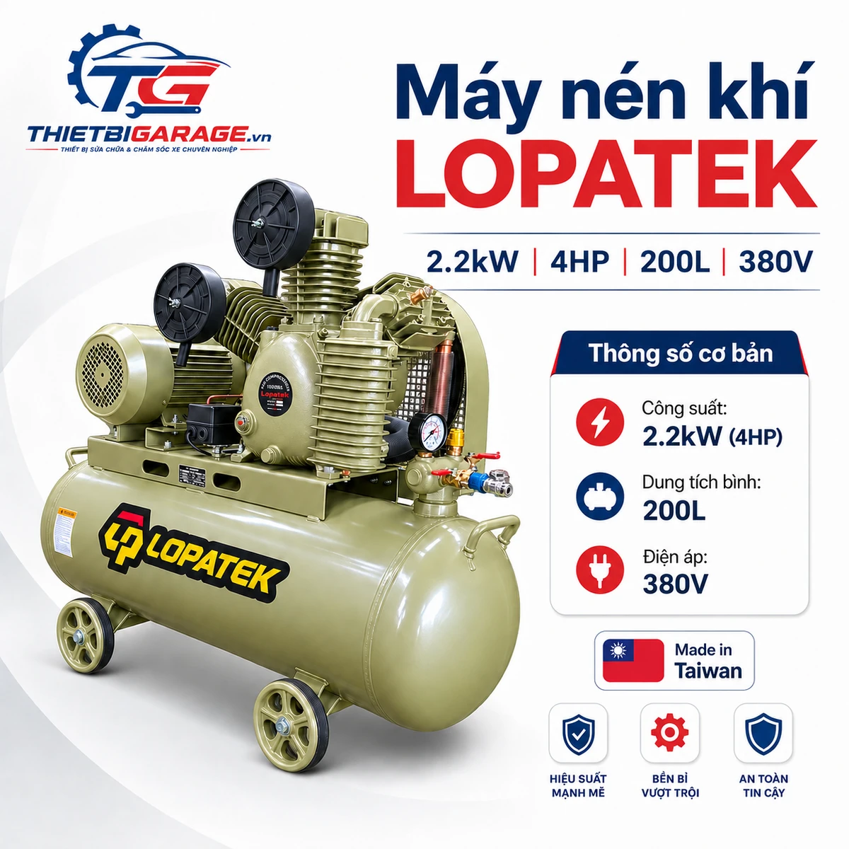 Máy nén khí LOPATEK 4HP 200L 380V - Thông số kỹ thuật Máy nén khí LOPATEK 4HP 200L 380V chính hãng, thông số kỹ thuật chi tiết.