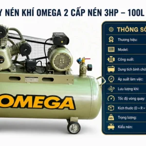 Thông số máy nén khí Omega 3HP 100L lưu lượng 200 L/phút
