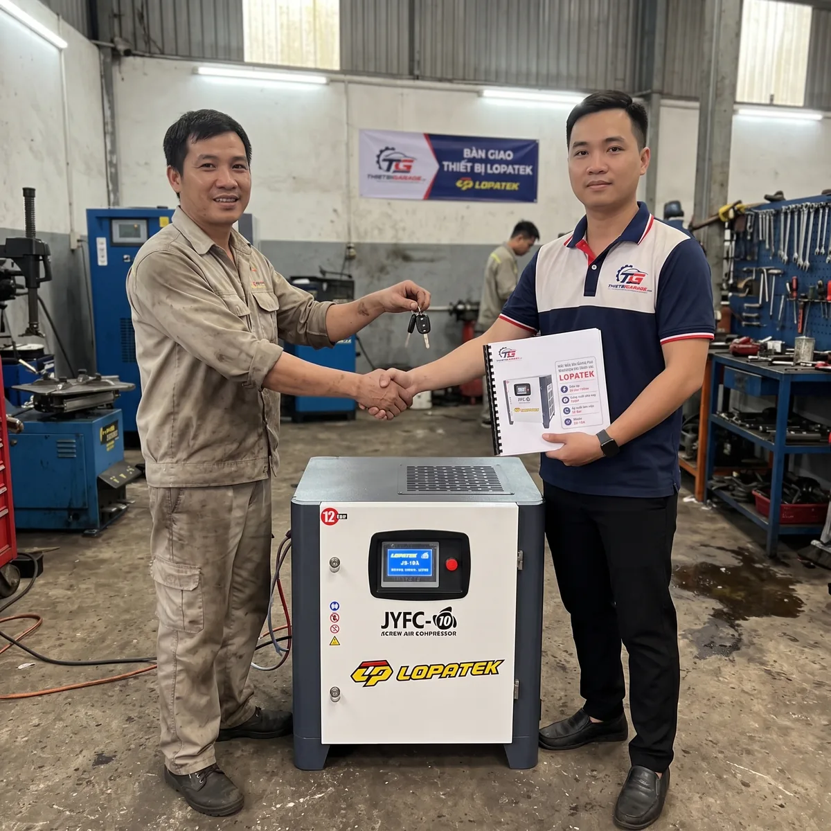 Bàn giao máy sấy khí Lopatek JS-10A cho hệ thống khí nén garage ô tô