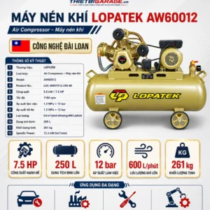 Máy Nén Khí LOPATEK AW60012 7.5HP 250L 12 Bar (380V) - Ảnh 4