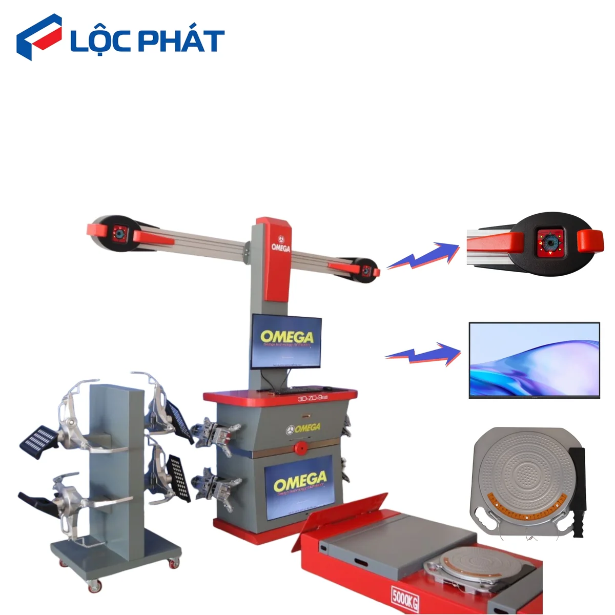Trọn bộ phụ kiện kẹp mâm và bia ngắm máy cân chỉnh thước lái 3D Omega
