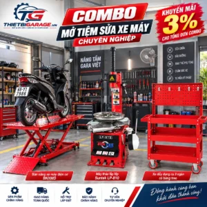 Trọn bộ combo thiết bị mở tiệm xe máy bàn nâng điện máy ra vào lốp SunTek LP-810 tủ xe đẩy 3 ngăn