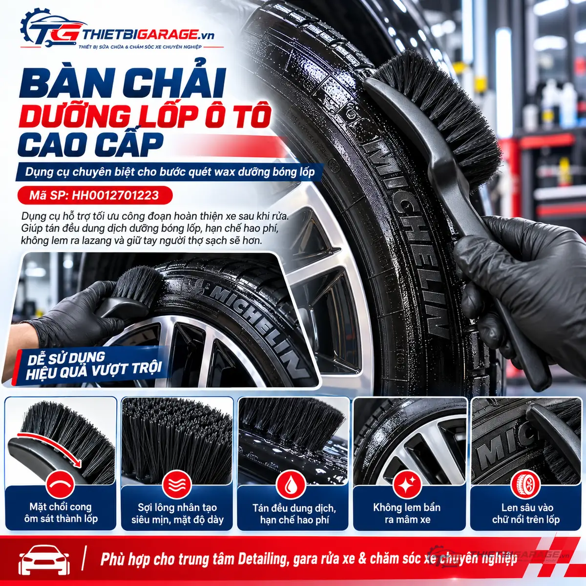 Infographic tính năng bàn chải dưỡng lốp ô tô cao cấp
