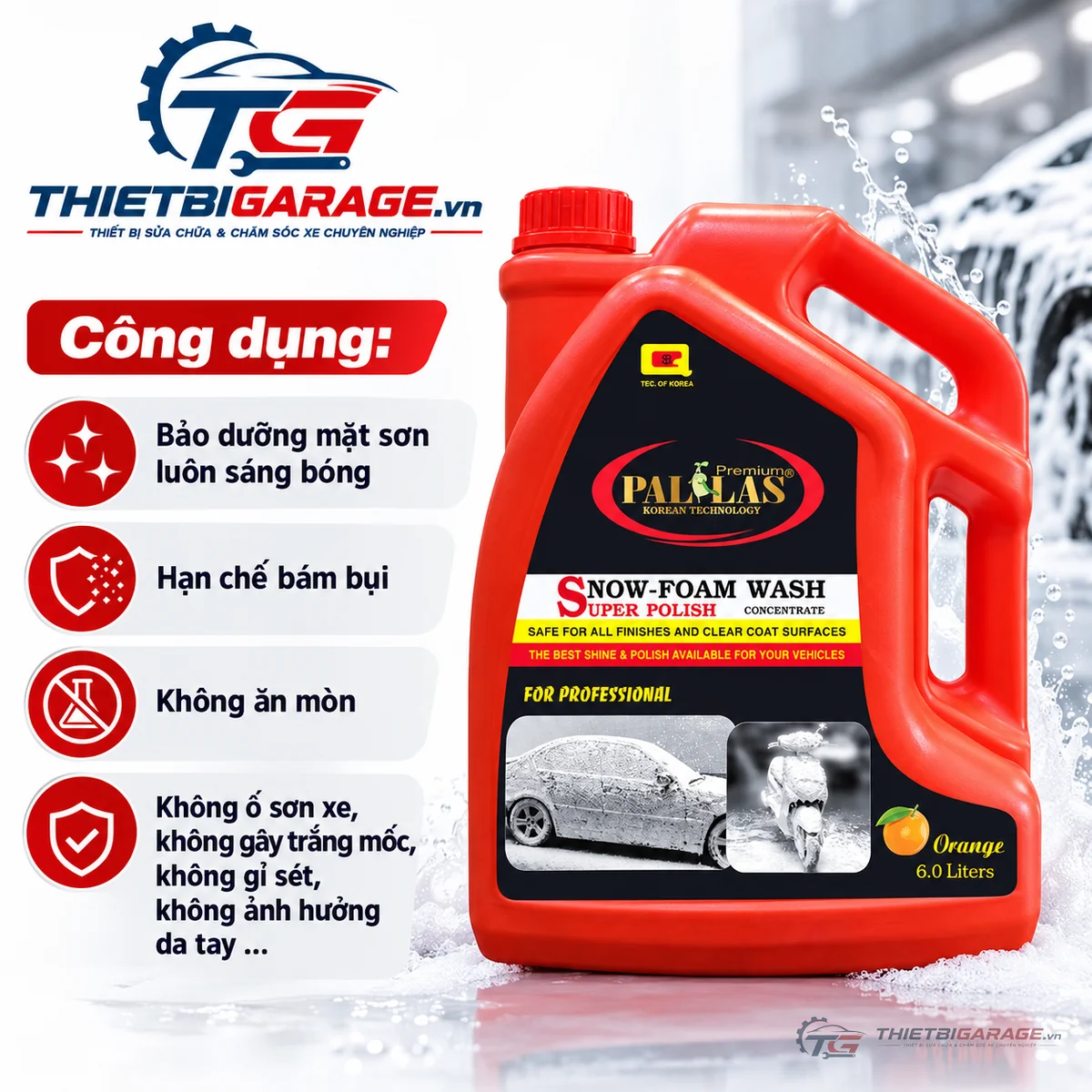 Công dụng nước rửa xe bọt tuyết Pallas can 6 lít chính hãng