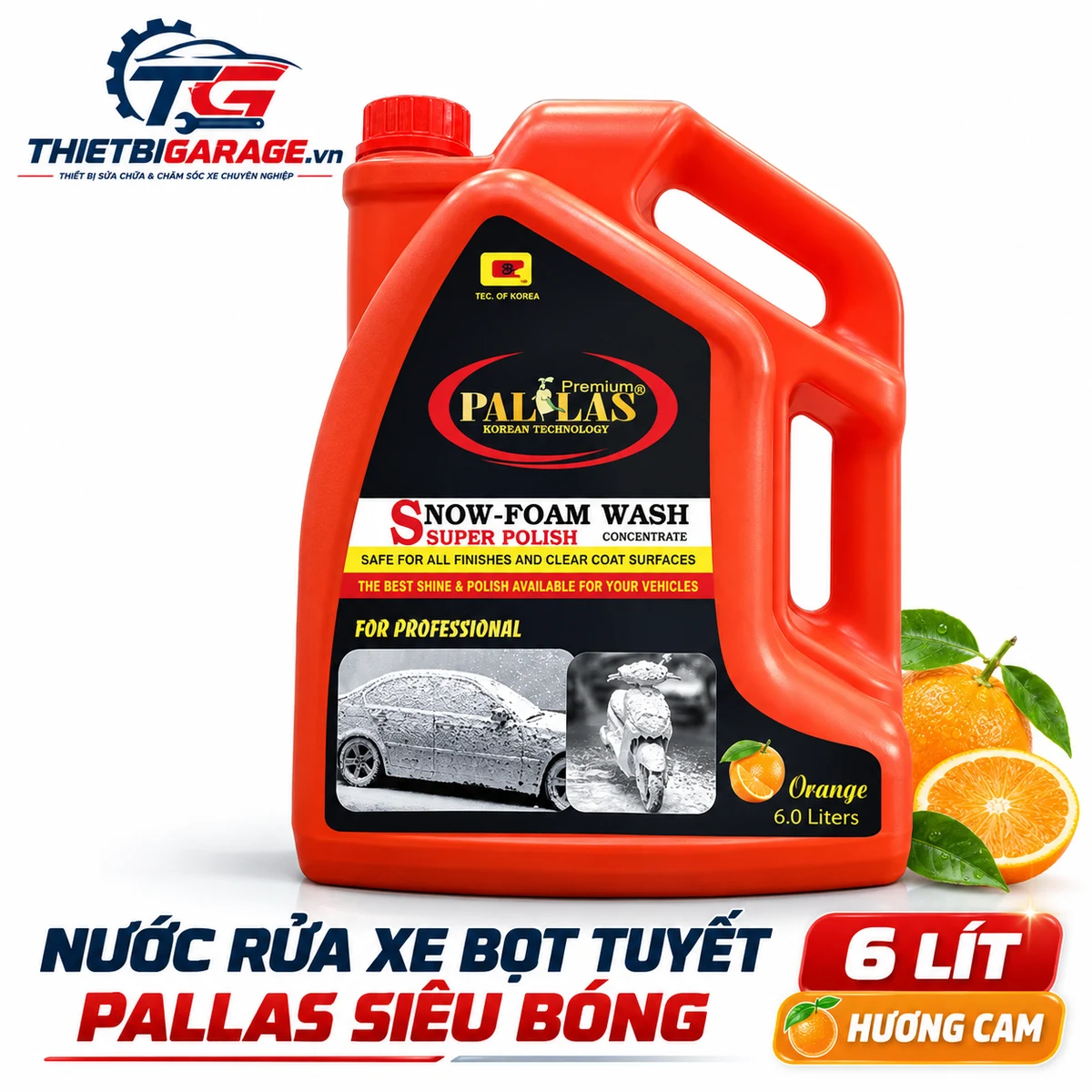 Nước rửa xe bọt tuyết Pallas 6 lít hương cam thơm mát