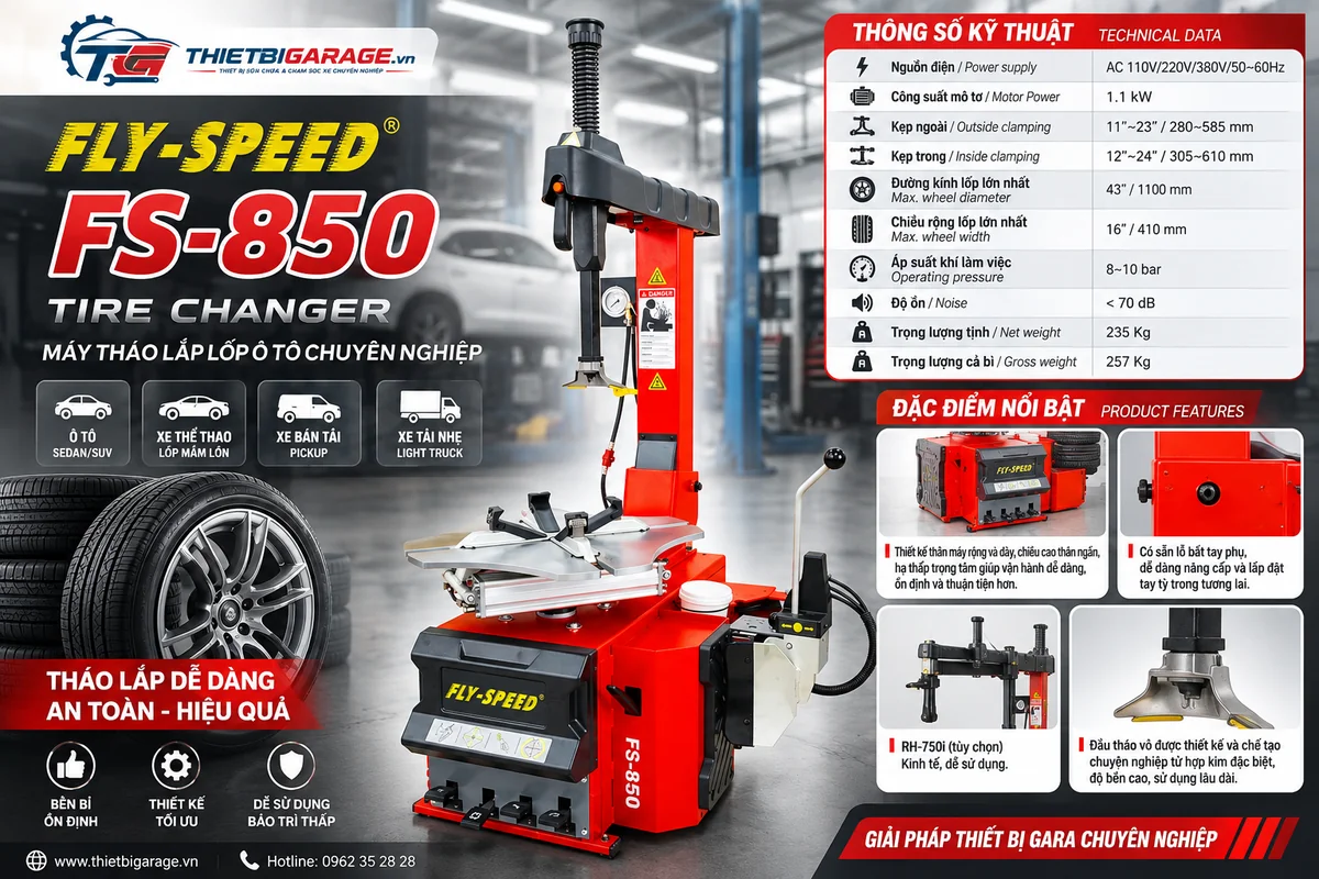 Infographic thông số kỹ thuật máy tháo vỏ Fly Speed FS-850 bản tiêu chuẩn