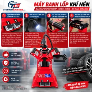Chi tiết hệ thống bàn đạp khí nén và đèn LED chiếu sáng máy banh lốp Suntek PG