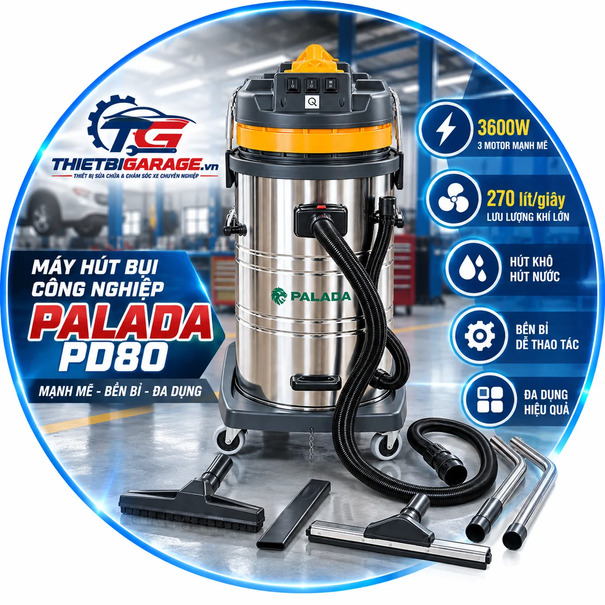 Bảng thông số kỹ thuật chi tiết máy hút bụi công nghiệp 80 lít Palada PD-80H