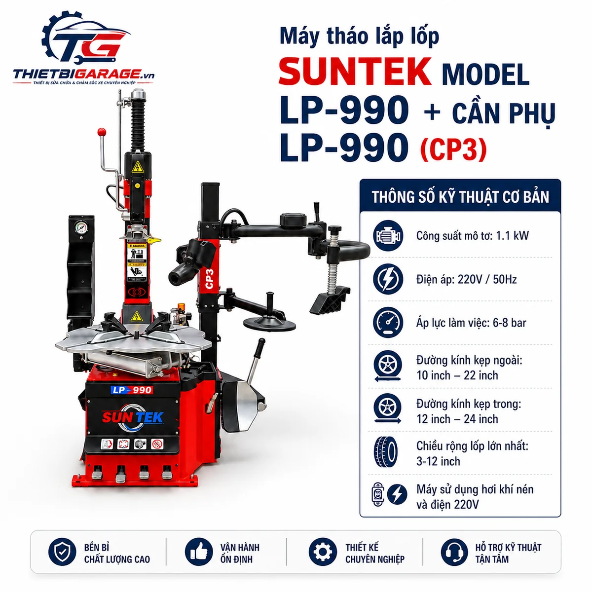 Máy tháo lắp lốp Suntek LP-990 bản NEW trang bị cần phụ trợ lực CP3