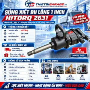 Chi tiết cơ cấu búa liền chốt và đầu cốt súng xiết bu lông 1 inch Hitorq 2631