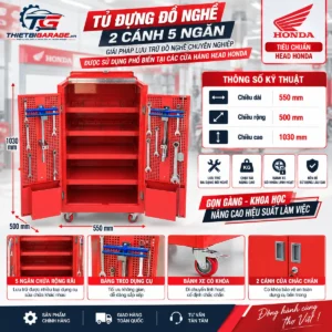 cánh tủ đột lỗ vuông CNC gắn móc treo dụng cụ tủ đồ nghề 5 ngăn 2 cánh