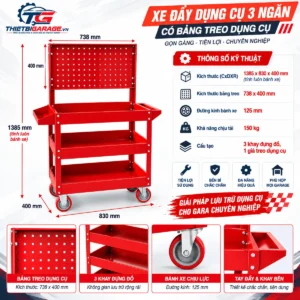 Xe đẩy đồ nghề 3 ngăn để dụng cụ sửa chữa xe máy súng bu lông cờ lê kìm