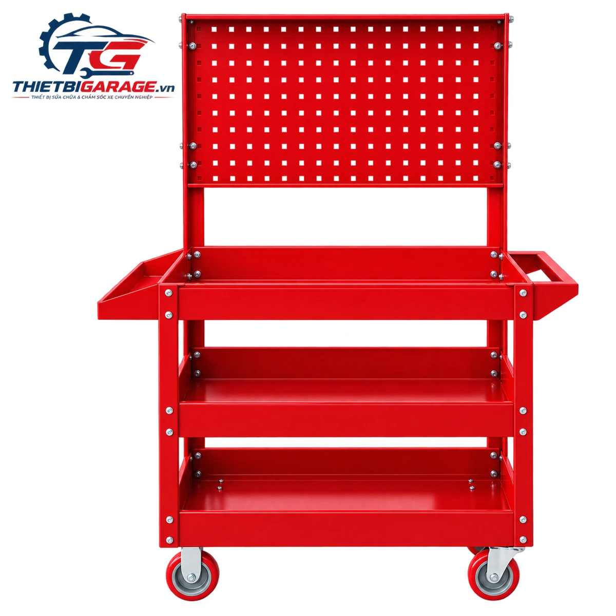 Xe đẩy đồ nghề 3 ngăn XD3N NEW khay thép dập gân sơn tĩnh điện bánh xe xoay 360 độ