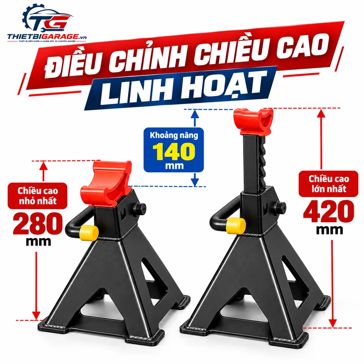 Cơ Chế Điều Chỉnh Chiều Cao 280 Đến 420mm Bộ Mễ Kê 3 Tấn Cơ cấu khóa chiều cao linh hoạt 280mm đến 420mm của bộ mễ kê ô tô 3 tấn