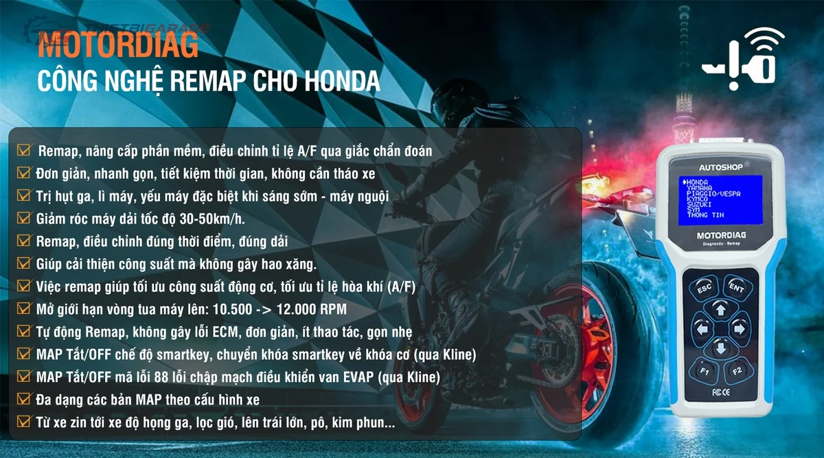 Công nghệ Remap xe Honda trị hụt ga mở tua trên MOTORDIAG