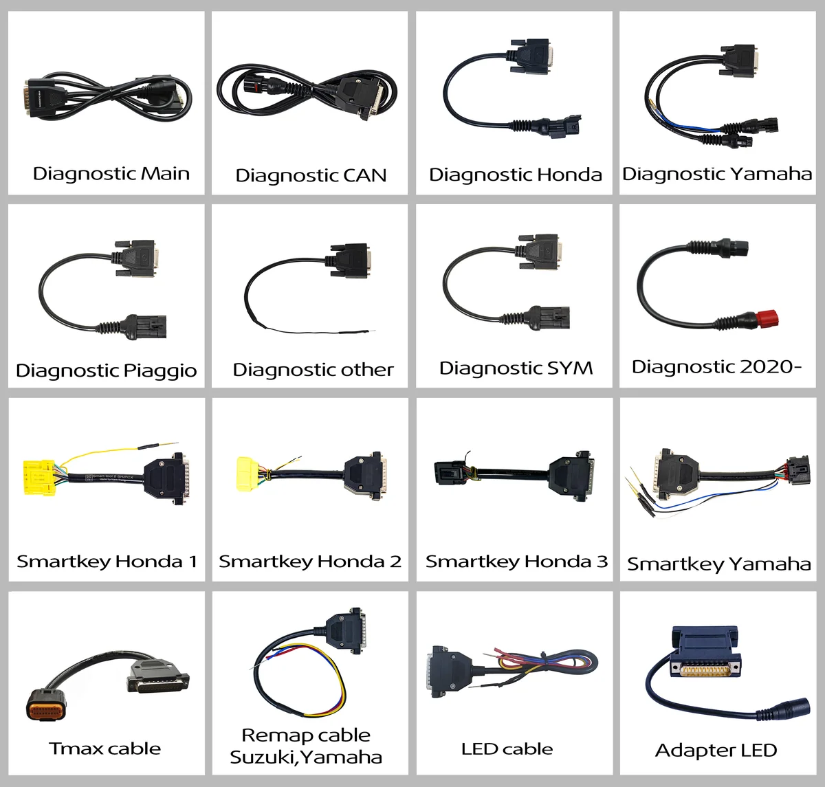 Bảng danh mục hệ thống dây cáp chẩn đoán và cáp Smartkey SmartTool 2