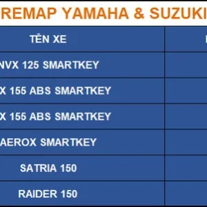 danh sách xe yamaha suzuki raider satria remaptool