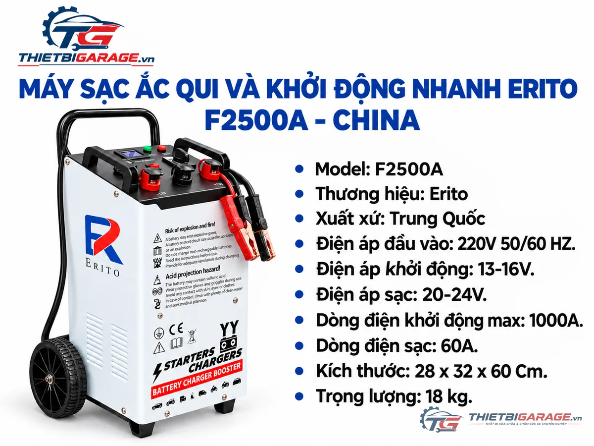 Thông số kỹ thuật máy sạc ắc quy và đề khởi động nhanh ERITO F2500A