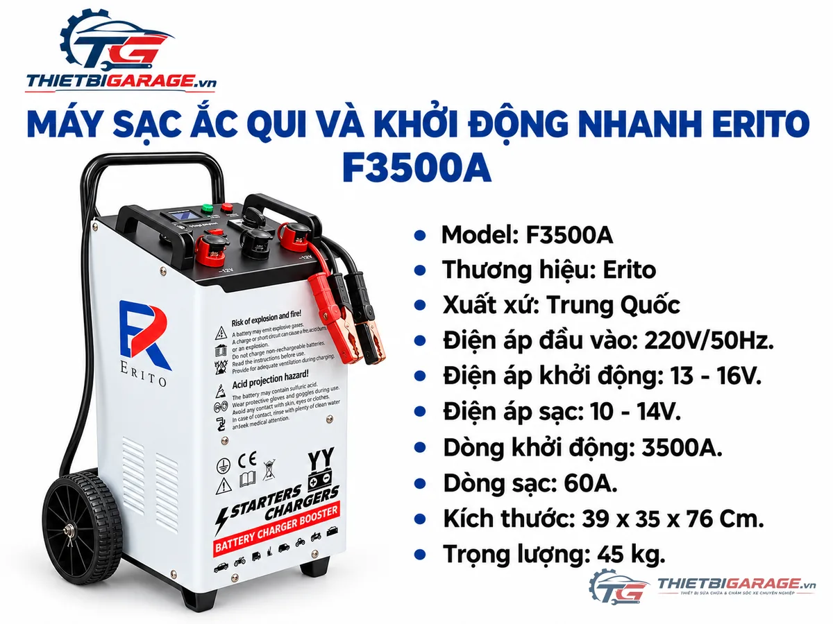 Thông số kỹ thuật máy sạc ắc quy và đề khởi động nhanh ERITO F3500A