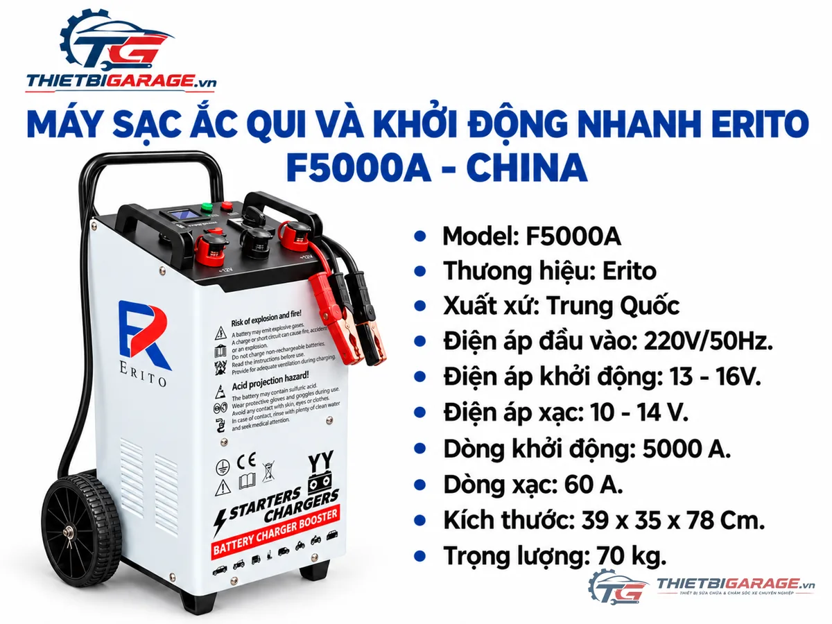 Thông số kỹ thuật máy sạc ắc quy và đề khởi động nhanh ERITO F5000A