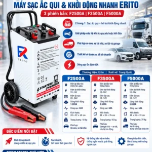 Infographic tính năng máy sạc ắc quy và khởi động nhanh ERITO F2500A, F3500A, F5000A