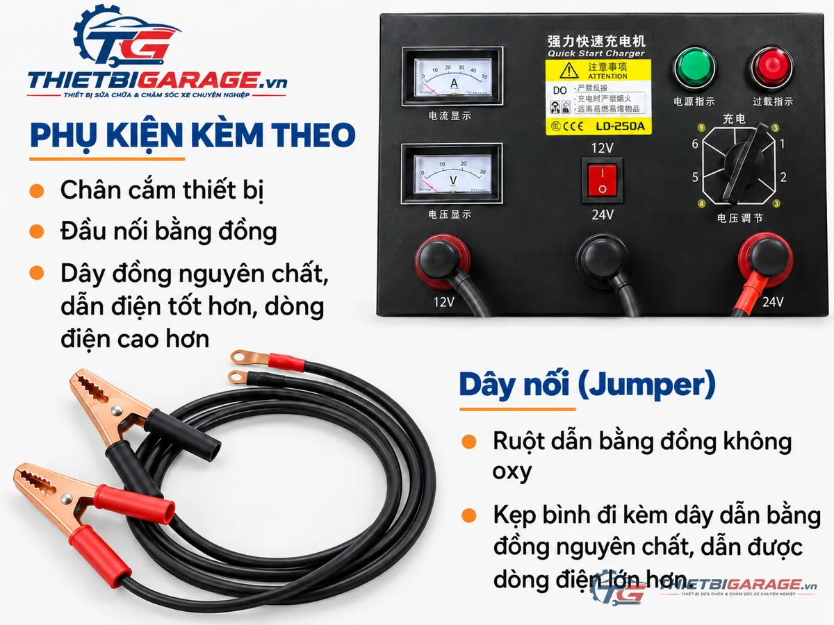 Bộ phụ kiện dây jumper và kẹp bình đồng đúc máy sạc ắc quy ERITO