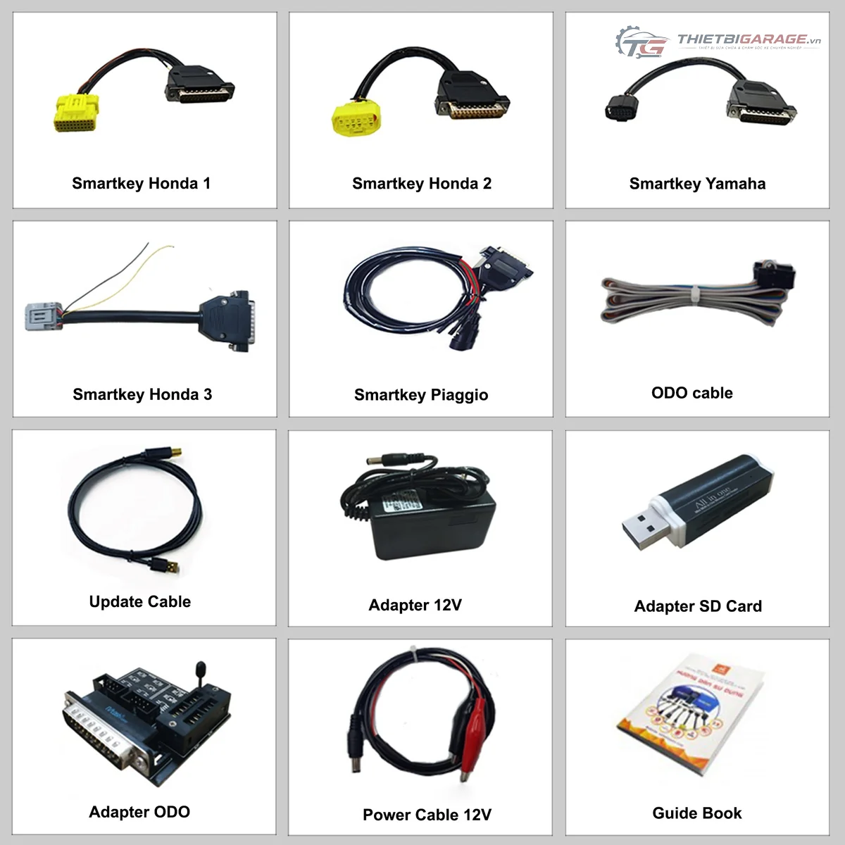 Sơ đồ trọn bộ phụ kiện cáp lập trình Smartkey và ODO máy Smarttool ECO 2W chính hãng