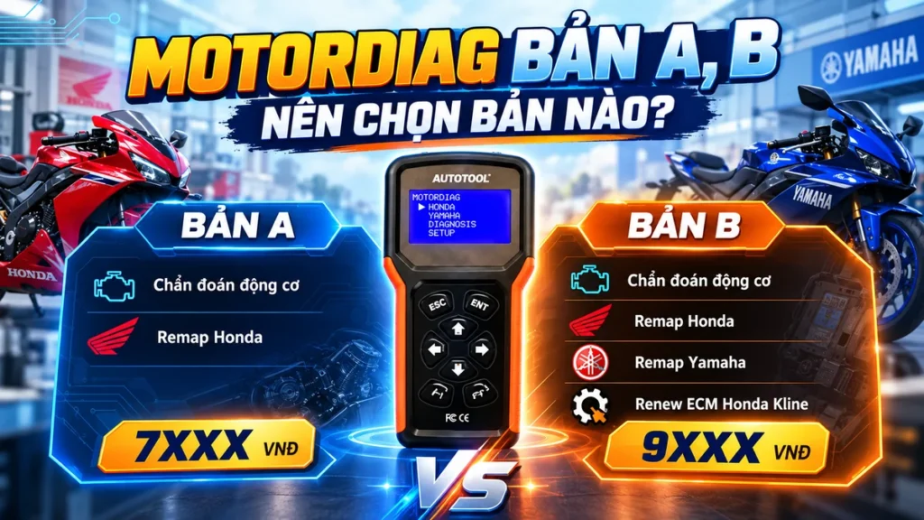 So Sánh MOTORDIAG Bản A Và Bản B Cho Gara Sửa Chữa Xe Máy
