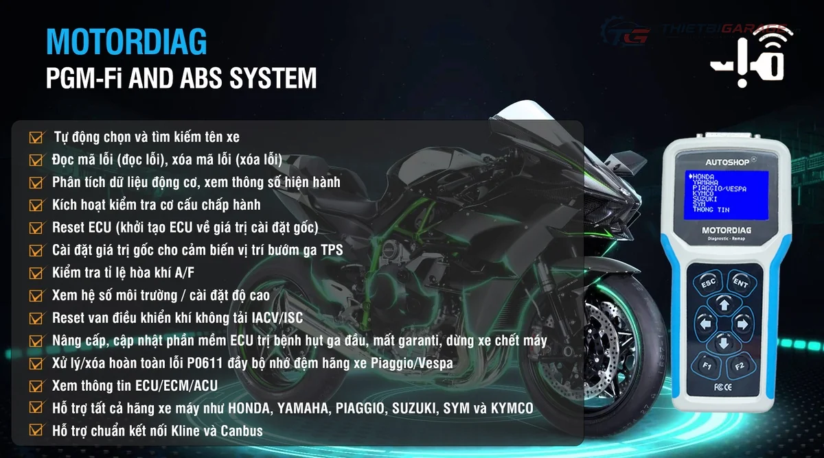 Tính năng chẩn đoán PGM-FI và phanh ABS trên MOTORDIAG